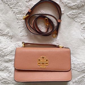 Tory Burch Britten Mini Top Handle Satchel Crossbody Bag Pink Moon (Peach/Blush)
